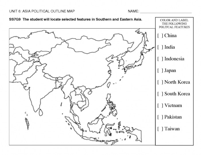 East and southeast asia blank map