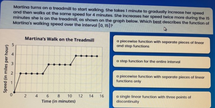 Martina turns on a treadmill to start walking